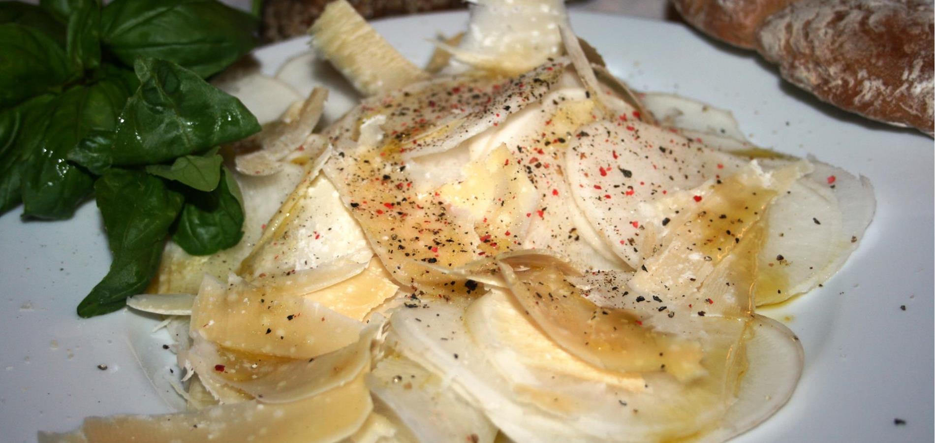 Radish with Parmesan Slices and Olive Oil