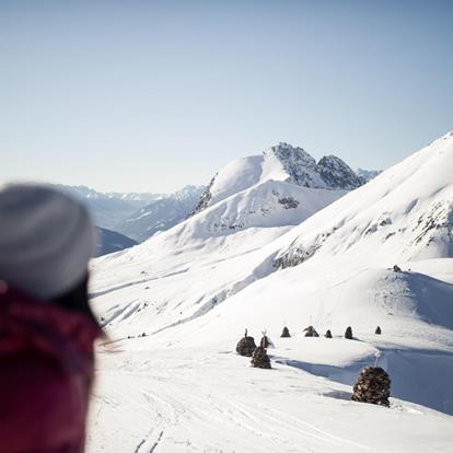 View on the winter landscape and the Ifinger peak on Merano 2000