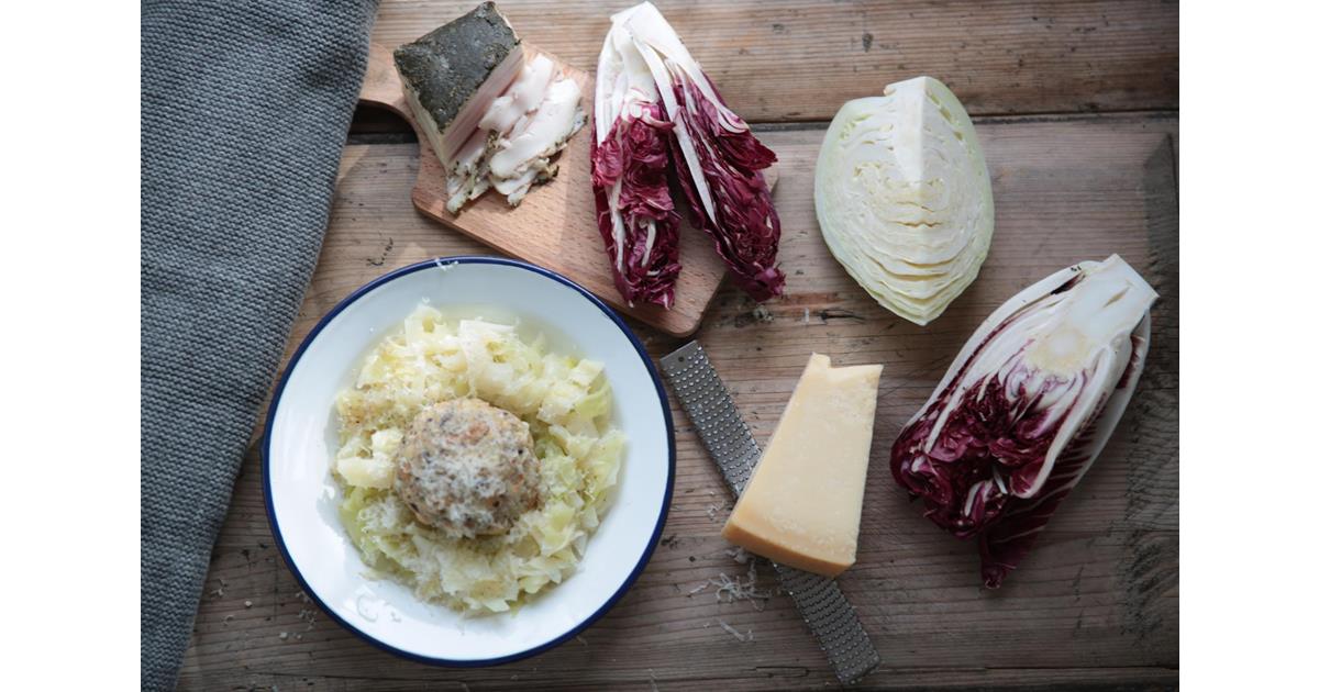 Recipes Buckwheat dumplings on a bed of steamed white cabbage