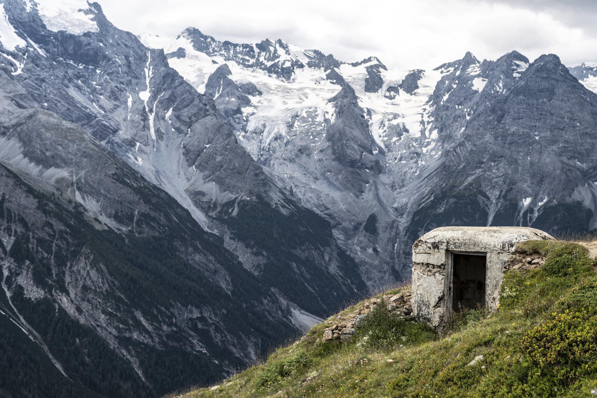 Bunkers along the high trail on the Stilfser Joch in South Tyrol