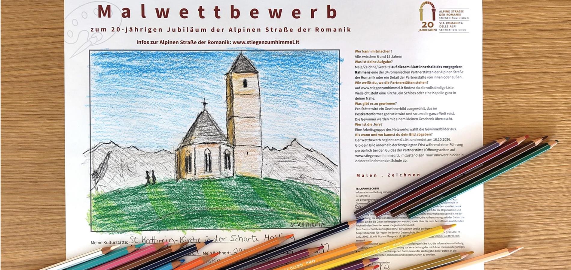 Creative drawing competition featuring St. Kathrein church in Hafling